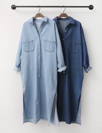 GHIA ATASAN TUNIK WANITA KOREAN STYLE LENGAN PANJANG LONG DRESS DENIM PREMIUM