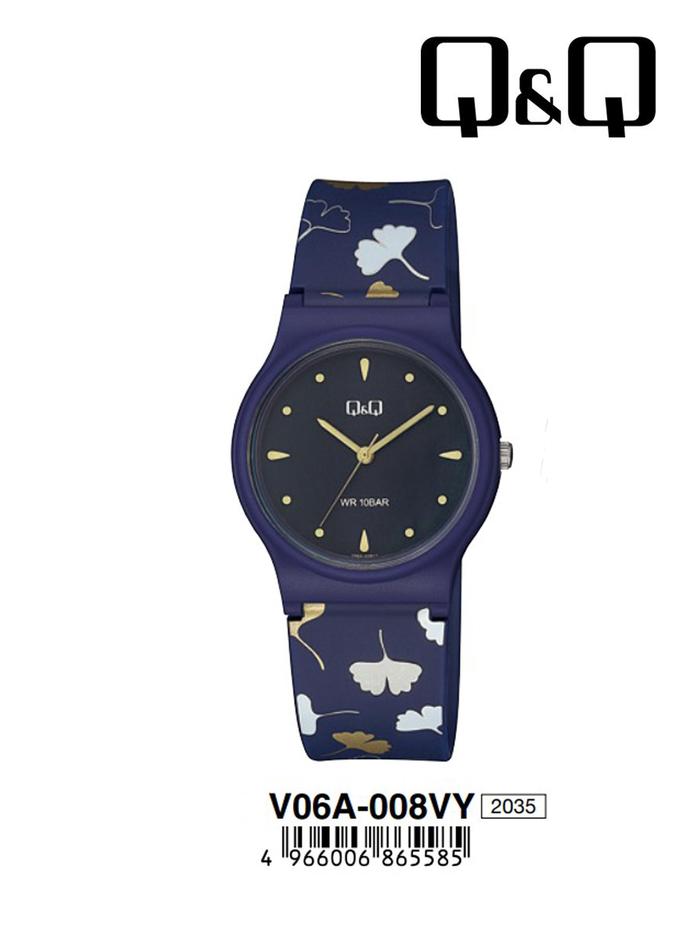 Q&Q Jam Tangan Wanita V06A Motif Analog Karet Rubber Water Resist 10 BAR Original Q&Q QnQ QQ V06A Di