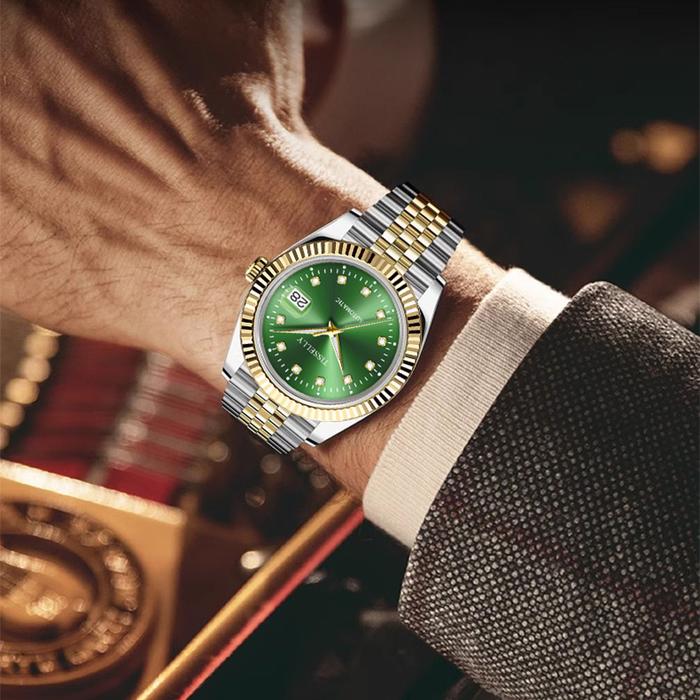 Jam Tangan Couple Tisselly Automatic Dial Hijau, Jam Pasangan Pria Wanita, Tahan Air, Tampilan Tangg