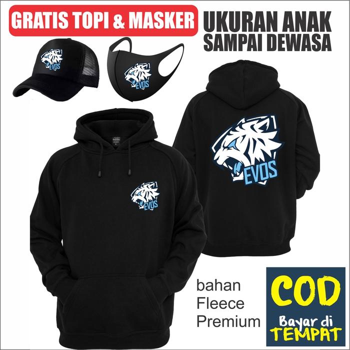 Top Hoodie Gratis Topi Dan Masker Premium Distro Evos Mobile Legends Free Fire Ff (Sablon Dpn Belaka