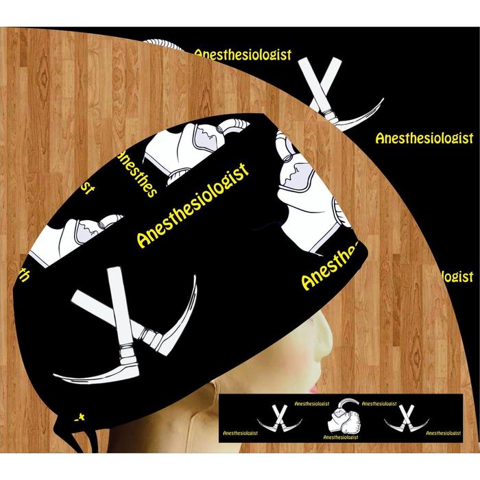 Topi Medis / Scrub Hat / Surgical Cap Printing Motif Anesthesi