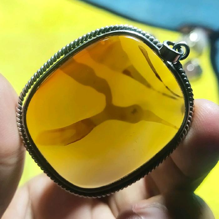 Batu Akik Kristal Gambar - Liontin Batu Susup Kristal Chalcedony