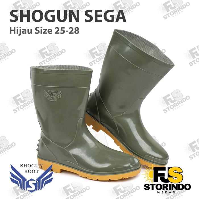 Sepatu Boot Pendek SHOGUN SEGA Hijau Boots Karet Anti Slip Lokal Ringan Perkebunan Perairan Medan, A