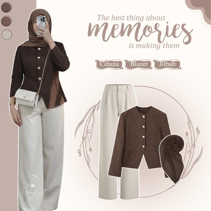 Setelan Remaja Korean Style ( Atasan Blazer - Celana Kulot - Jilbab ) One Set Mahogany Outfit Wanita
