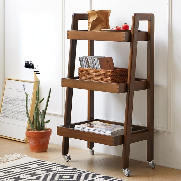 Solid Wood Wheeled Trolley Storage Rack Home Balcony Flower Rack