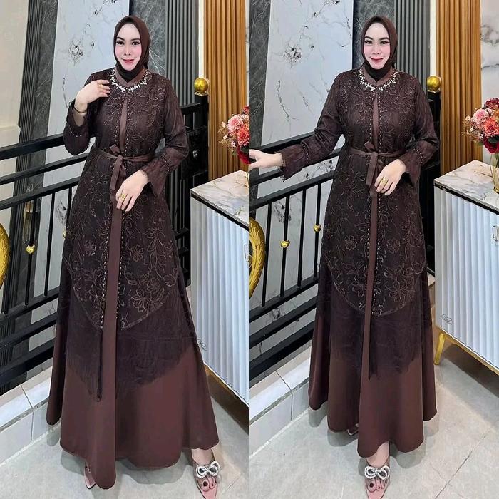 GRATIS ONGKIR GAMIS MUSLIM WANITA MODEL TERBARU 2026 CEISYA DRESS BAHAN VELVET KOMBINASI BRUKAT TILL