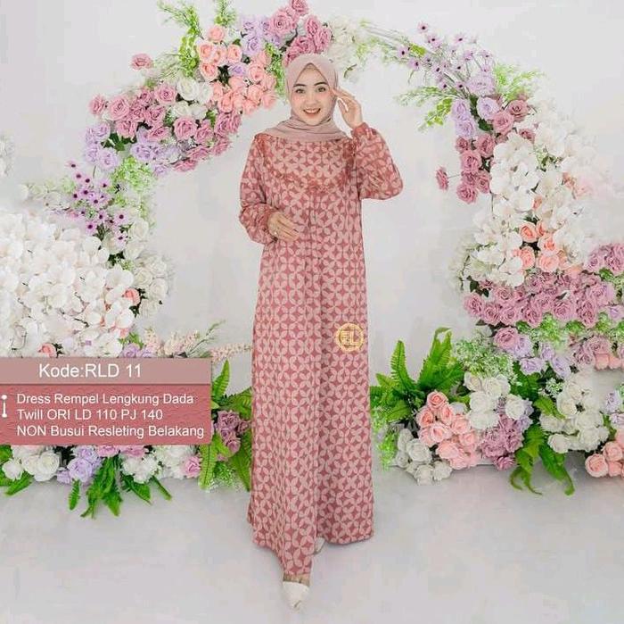 GAMIS ELZAF TERBARU DRESS REMPEL LENGKUNG DADA TWILL ORI Muslim  Wanita