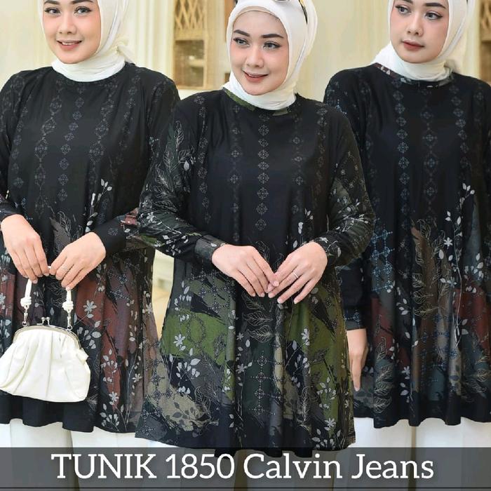 Tunik Calvin Jeans - Atasan Muslim Wanita Panjang Katun Remaja Dewasa - Linen, Motif, Rayon