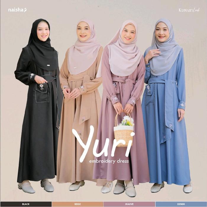 Gamis Korean Look Syari Bordir Bunga Yuri Dress Manset Shakila Kerah
