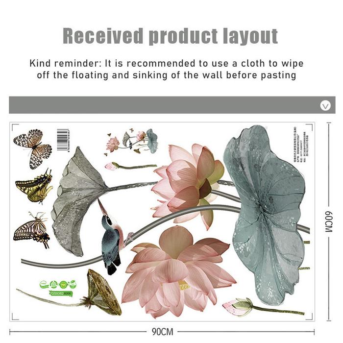 Wall Sticker Bunga Lotus Flowers Hitam Chinese Stiker Dinding Dekorasi Dinding Wallpaper,Stiker Dind