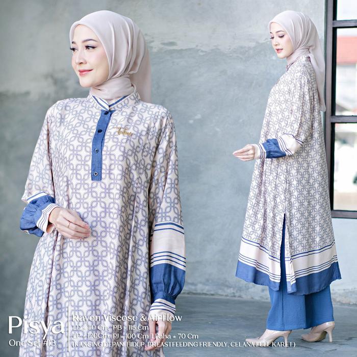 Pisya Setelan Wanita Muslim Rayon Viscose Mix Airflow Motif Etnik Batik Kombinasi Polos One Set Baju