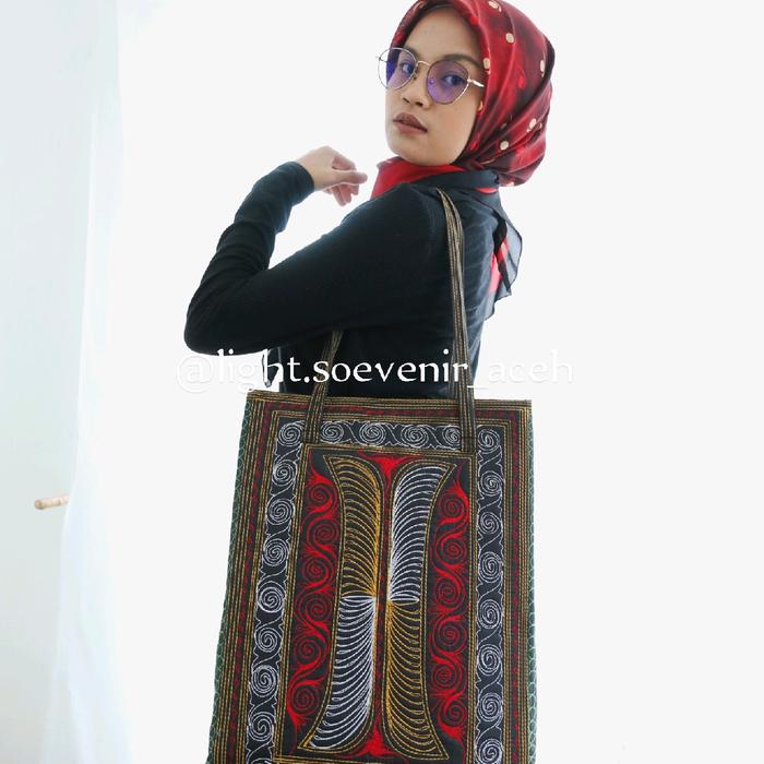 TOTE BAG ACEH UKURAN BESAR BORDIRAN KHAS ACEH/TAS JINJING KHAS ACEH MUAT LAPTOP 14 INCHI/TAS DOKUMEN