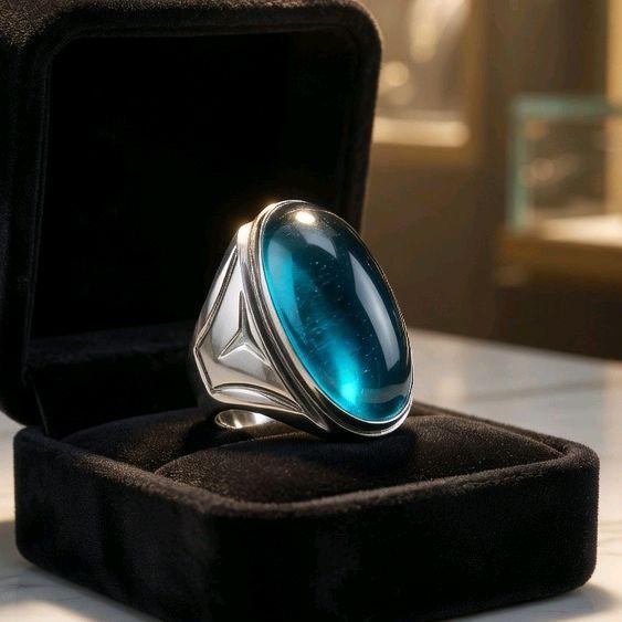 Batu Cincin Akik Pandan Biru Suji Polos Kristal Ring Stainless Anti Karat
