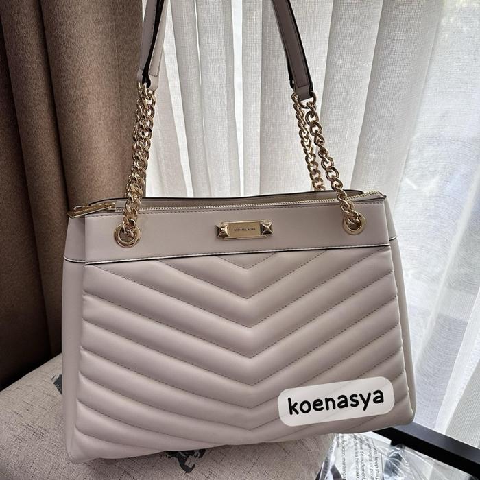 tas wanita original mk Whitney Medium Quilted chain Tote 3compartment shoulder Bag light cream new a