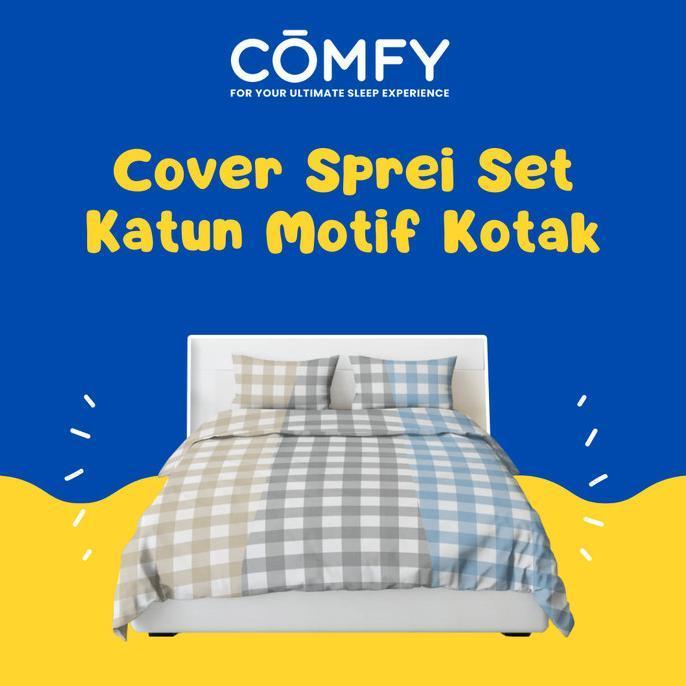 (Cooger) Sprei Set Aesthetic Simple Motif Emily Kotak Besar Katun Lembut Halus