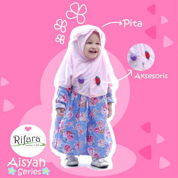 Rifara Jilbab Anak 0-3 Tahun Aisyah Ber Topi Premium Flanel Lucu Adem dengan Hiasan 3D dan Topping B