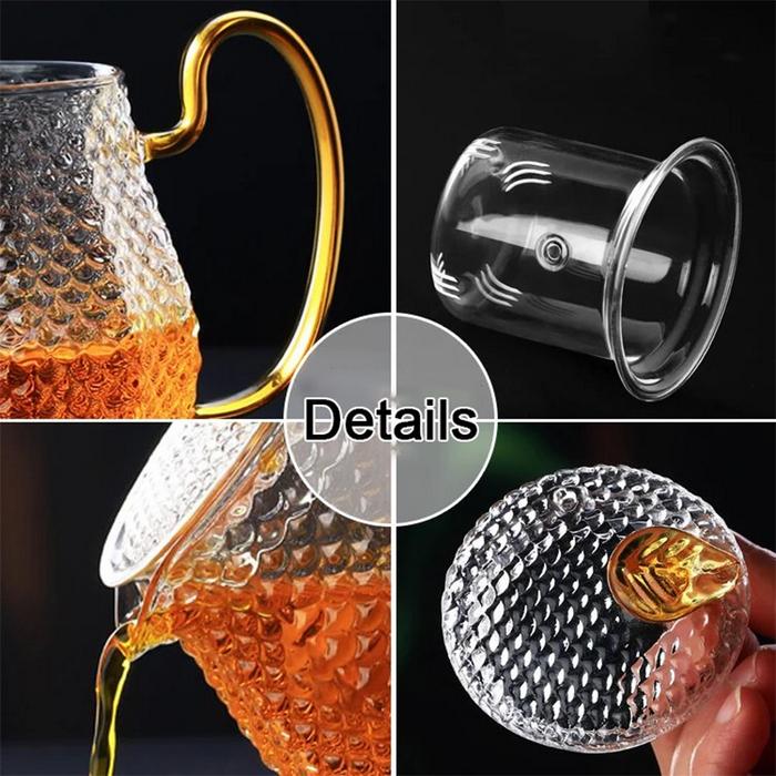 Set Teh Kaca Gelas Hammered Set Teko Kaca Borosilikat, Teko Kaca