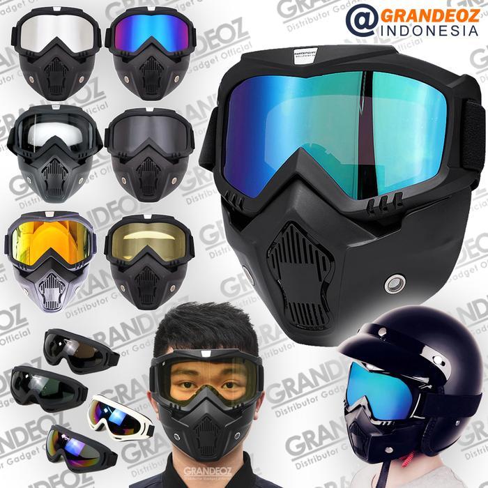Goggles Kacamata + Masker Goggle Mask Full Face Helm Topeng Motor Gogle Paintball Kaca Mata Trail Pa