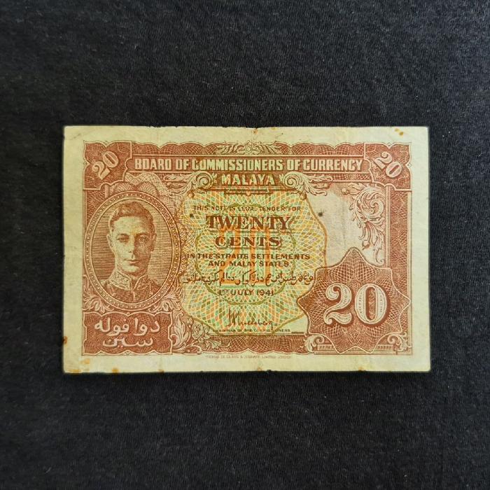 Uang Kertas 20 (Twenty) Cent Malaya Straits Settlement 1941 -AE1