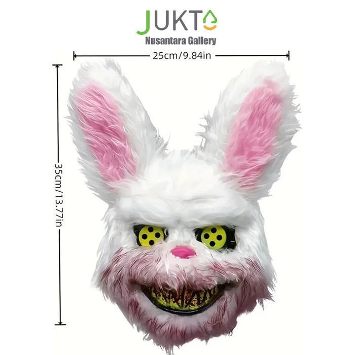 AtarPedia JUKTATopeng Kelinci Berdarah Scary Rabbit Putih Halloween Prank Mask Untuk Kostum Pesta Me