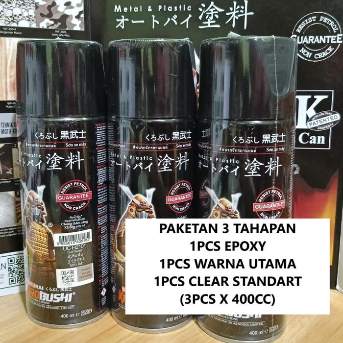 Pilox Pilok Samurai Paint Paket Ekonomis 3 Kaleng Paket Hemat 3 pcs x 400ml (Paket Hitam Glossy, Hit