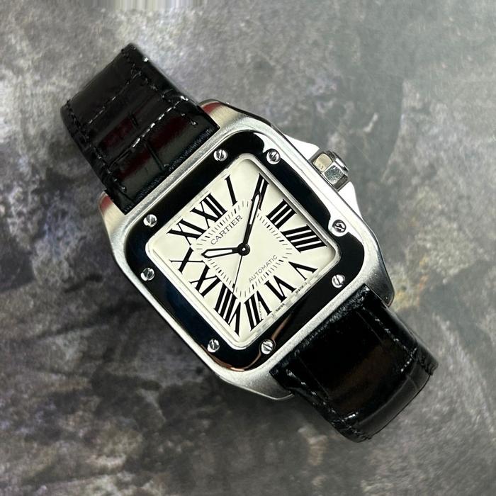 CARTIER Santos 100 M W20106X8 44.2 x 35.6 mm Automatic White Leather Strap