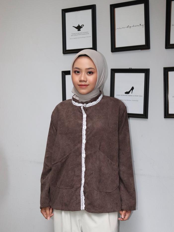STYLED.ID Cordy Lace Kemeja Bahan Corduroy - Atasan Wanita - Korean Style - Kemeja Cewek