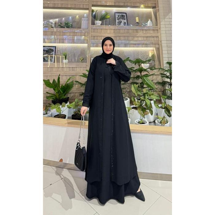 GAMIS ABAYA TURKEY YASMINE ROMPI OUTER PISAH PAYET SILVER DAN FULL HITAM