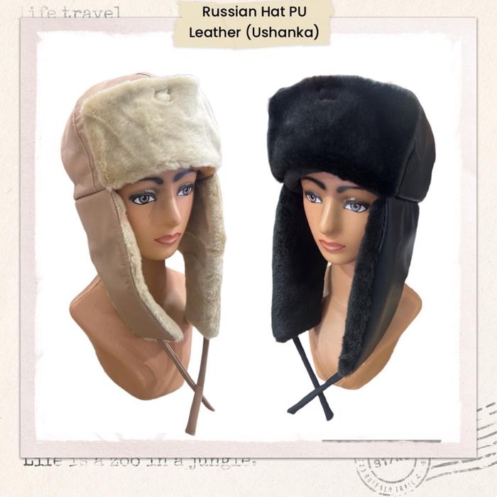 Topi Ushanka - Russian Leather Fur Hat - Topi Eskimo Kulit