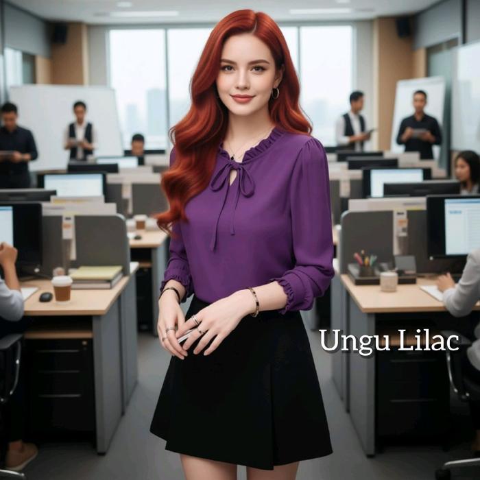 Baju Atasan Wanita Areka Blouse Natal Kemeja Tunik Korea Simple Ungu Lilac
