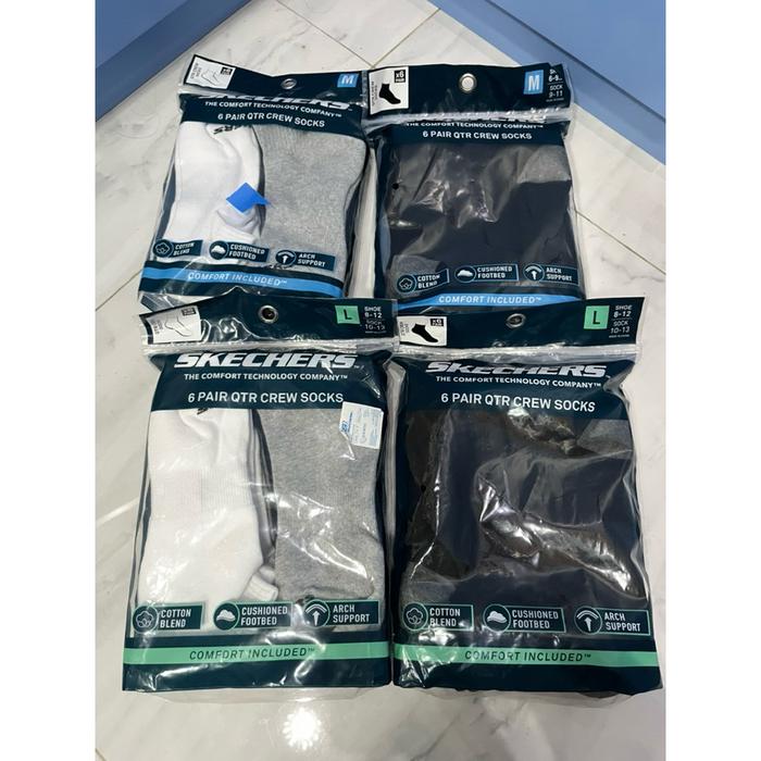 Kaos kaki Skechers Quarter unisex (Men/ Women) isi 6 pasang mix (Hitam, Putih, Abu2) ukuran M (36-40