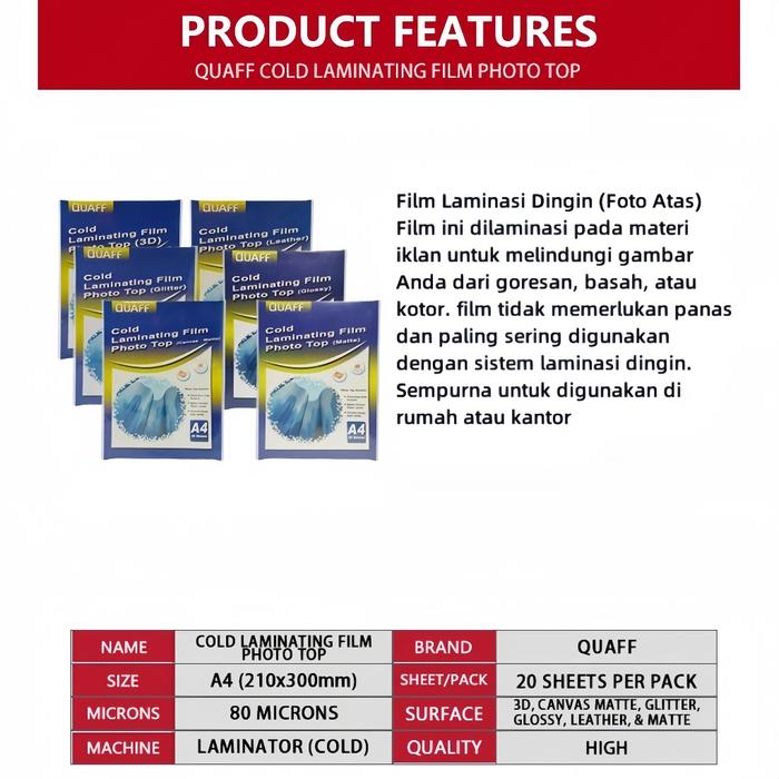 Laminating Film Dingin A4 20 Lembar 80 Micron - Pelindung Foto