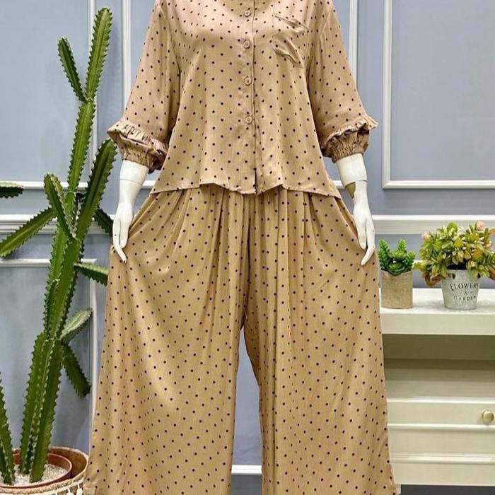 Setelan celana salvina Rayon vischose polkadot