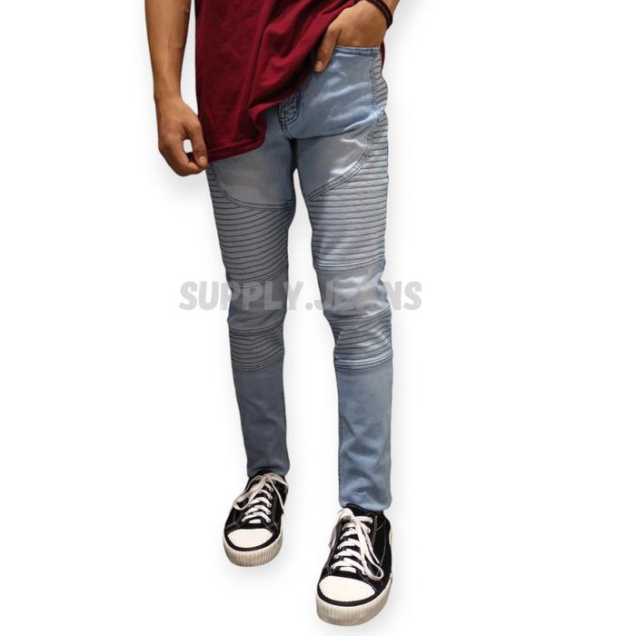 Celana Jeans Biker Full Pria Skinny Jeans Panjang Blue Sky
