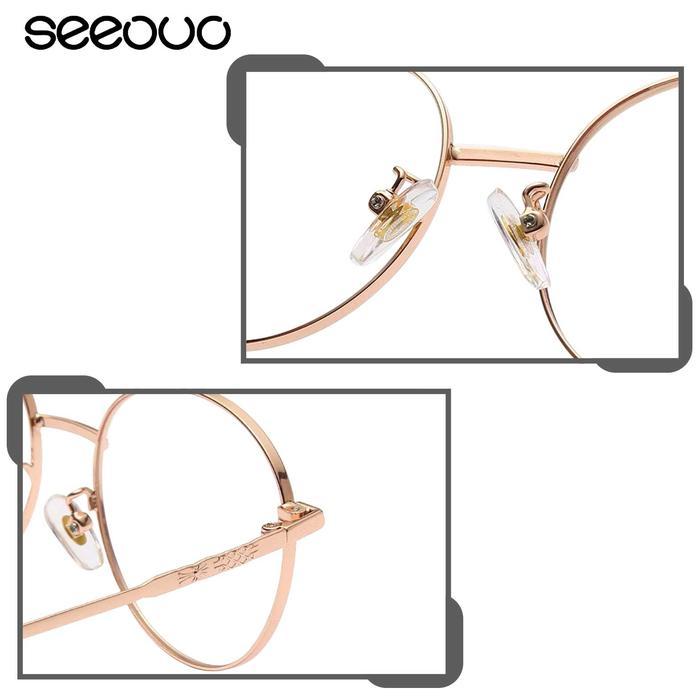Seeouo Frame Kacamata Bahan Titanium Model Bulat Rose Gold 8008