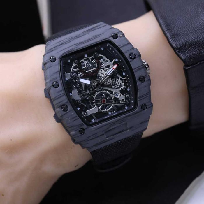 Jam Tangan Pria Rm Pw Tali Rubber Body Segi Chrono Variasi Tanggal Aktif Free Box