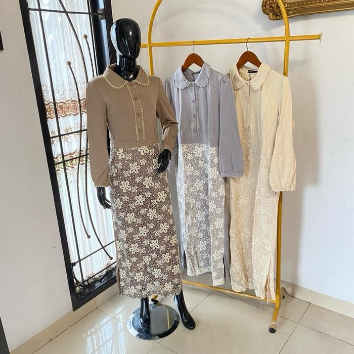 Gamis SNQ Mewah Murah Bahan Kaos Impor motif Bawah Brokat 88-880
