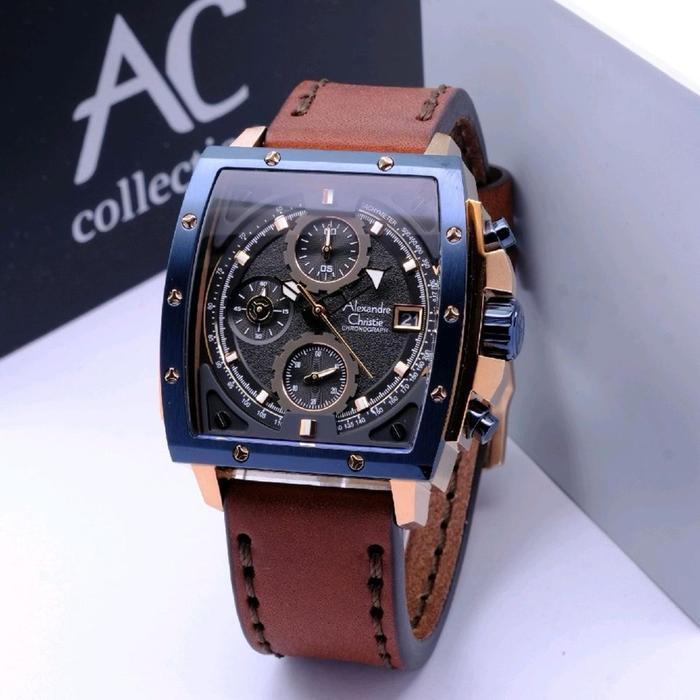 JAM TANGAN PRIA ALEXANDRE CHRISTIE AC 6376 AC6376 BLUE ROSEGOLD BROWN ORIGINAL