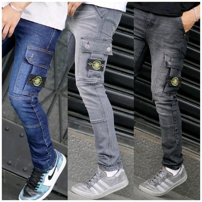 Celana cargo big size 34-38 washing grey  pdl panjang Denim slimfit Jeans Pria Stretch