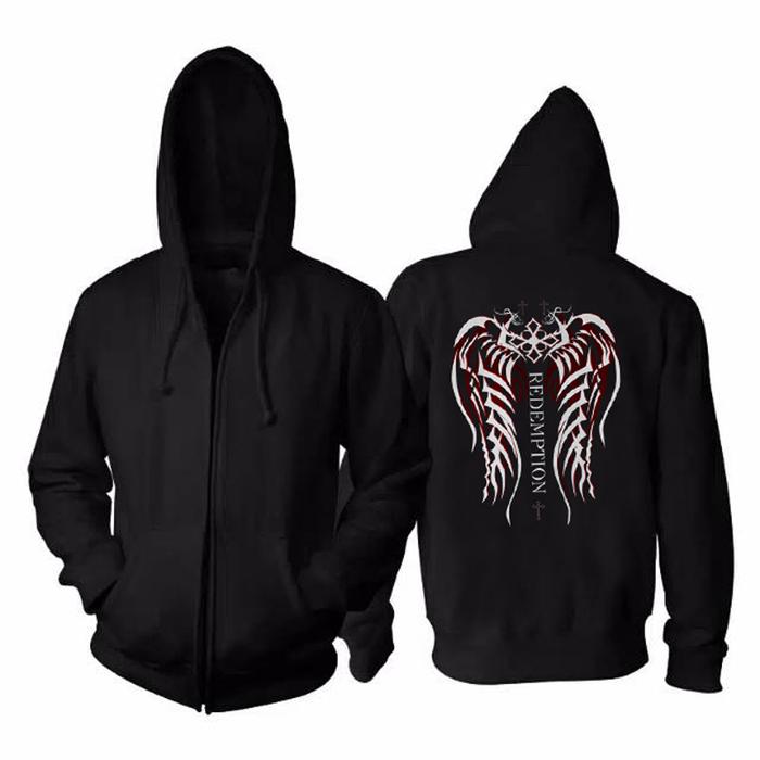 Sweater Archaic AFFLICTION SPINE WINGS Tattoo Biker Hoodie Bahan Cotton Fleece | Ritsleting & Jumper