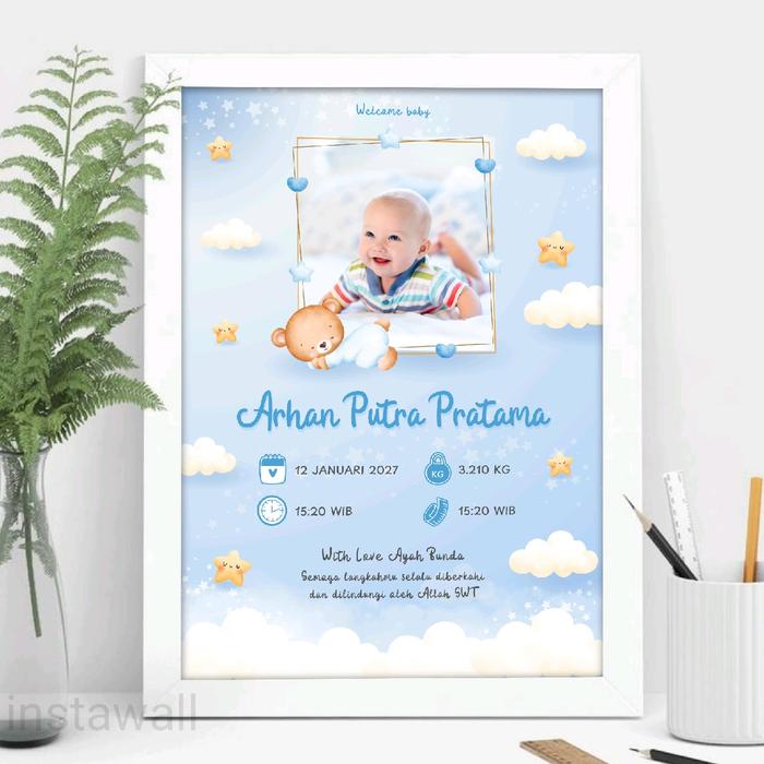 Cetak foto biodata bayi dan bingkai Cetak foto bayi newborn aesthetic   Cetak biodata anak bayi laki