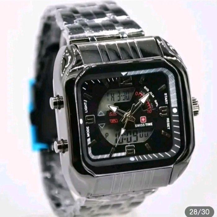 BAYAR DIRUMAH JAM TANGAN PRIA DUAL TIME BODY STAINLESS SWISS MADE TIME STRAP RANTAI TERBARU Stopwatc