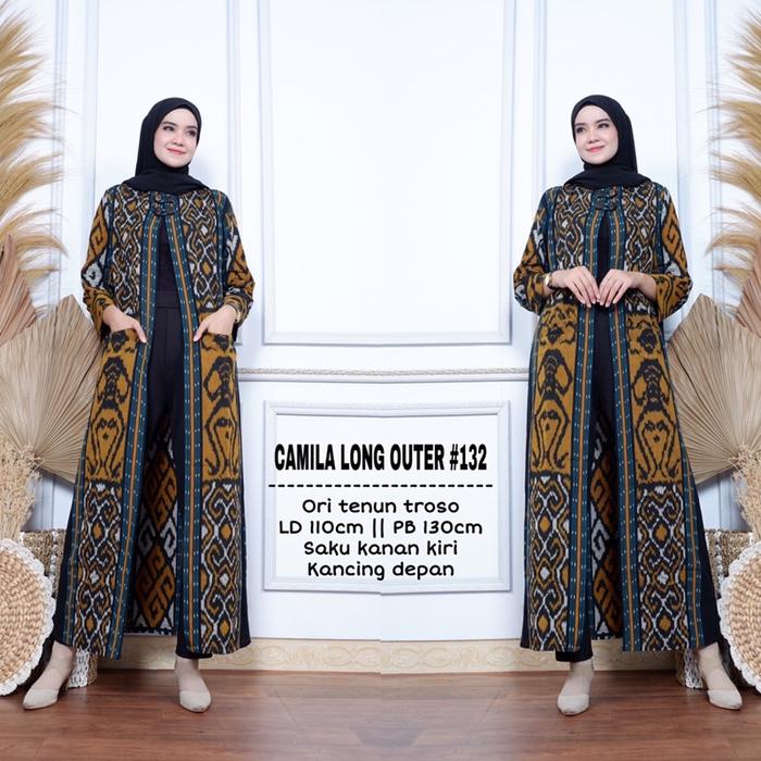 outer Long Cardi Bahan Tenun Troso Premium Long Outer Tenun Camila Long outer jumbo