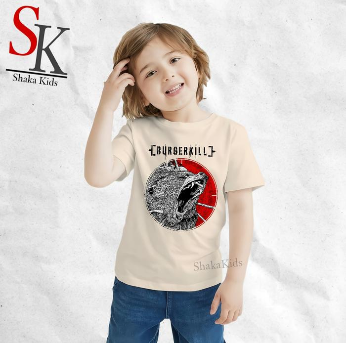 ShakaKids Fashion Atasan Baju Anak Band Music Burgerkill Adamantine Lengan Pendek Cream Cotton Comba