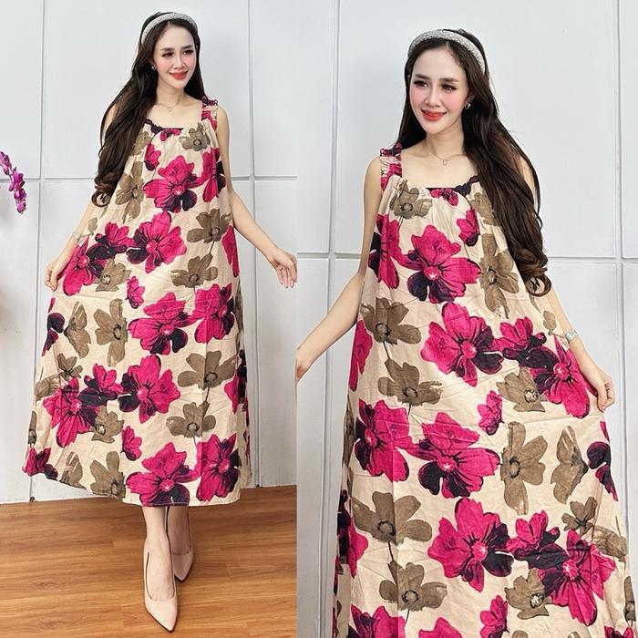 YUKENSI BUNGA DRESS KUTUNG DASTER TANPA LENGAN RAYON ADEM JUMBO LD 115 DRESS WANITA BUNGA RAYON ADEM
