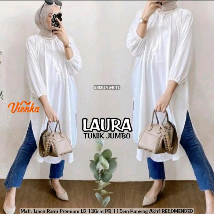Laura Tunik Jumbo Bahan Linen Rami Premium Ld 130 cm Jumbo Atasan Wanita Dewasa