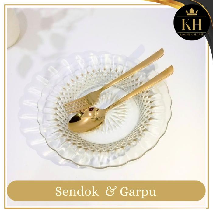 KH- Sendok Garpu Set Korea GOLD Emas Tebal Sendok Makan Premium