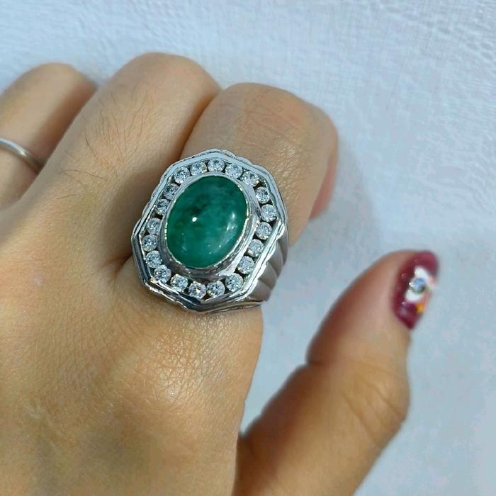 CINCIN EMAS LAKI PUTIH PRIA DIAMOND LOOK BATU HIJAU MATA2 KEREN
