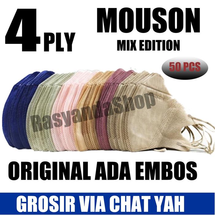 Duckbill Mouson Alkindo Embos Garis 4 ply Mix Warna Hitam Putih Abu  White Black Grey Terbaru Tebal 