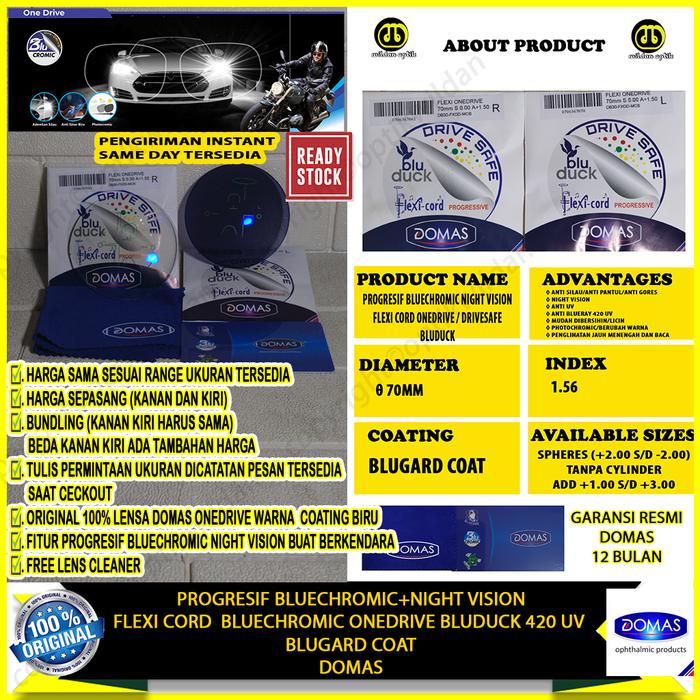 LENSA PROGRESIF DOMAS BLUECHROMIC FLEXY CORD ONEDRIVE NIGHT VISION BLUGARD COAT STOCK VARIAN BLUDUCK